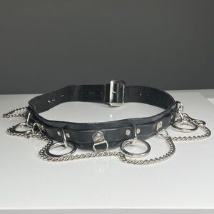 Black Leather 38” Hip Waist Chrome Chain O rings, Chains Clips Buckle Belt